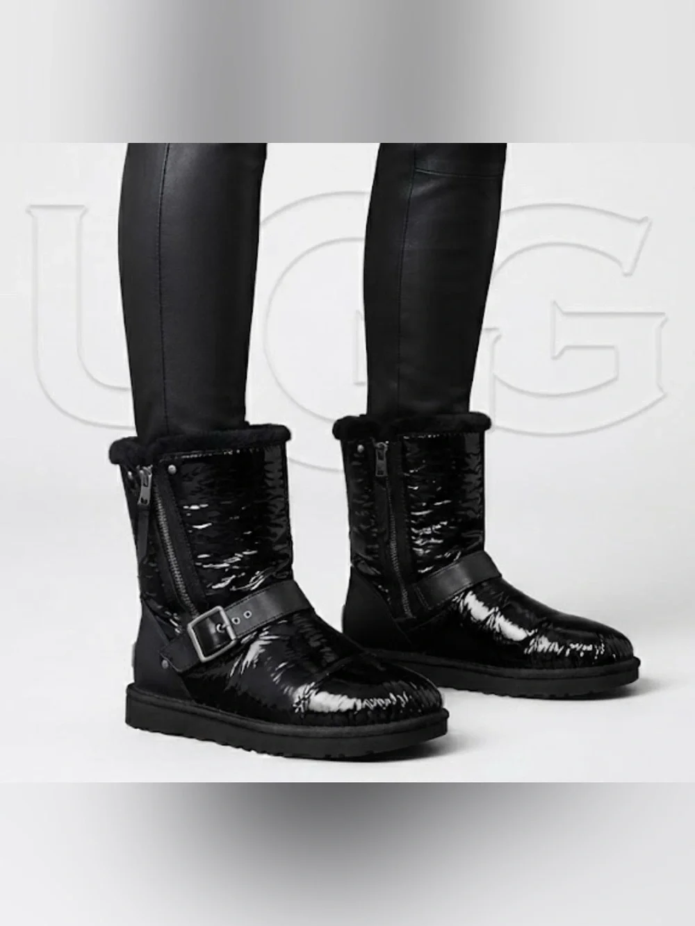 Authentic UGG designer shiny black winter boots sz 9 Euro 40